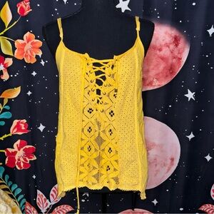 Yellow Lace-Up Tank Top